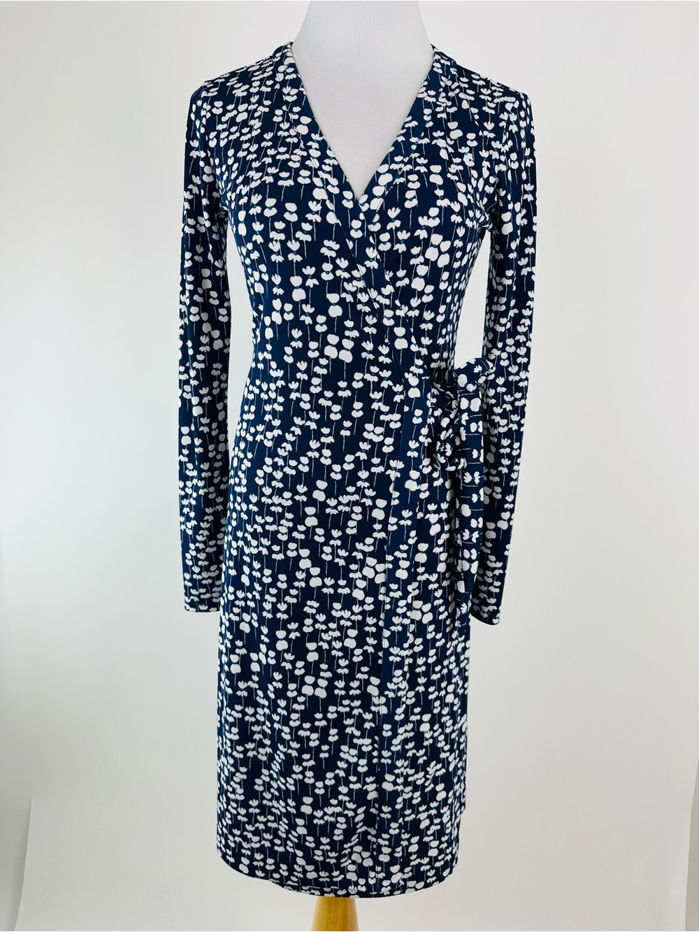 Lark & Ro Navy Floral Jersey Wrap Dress Size XS
